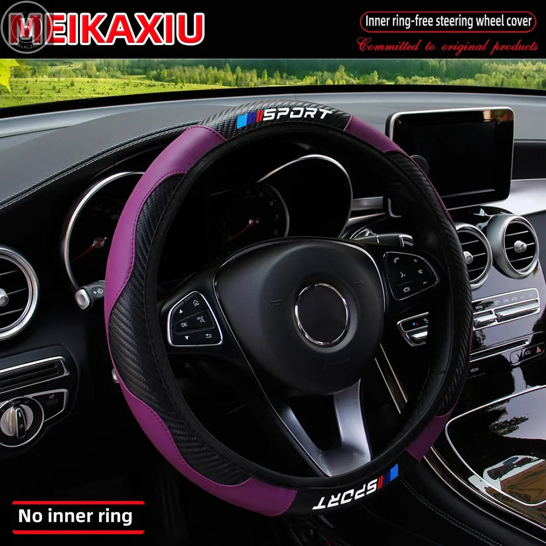 Carbon fiber leather SPORT car rimless steering wheel cover is suitable for 14.5 - 15-inch steering wheels as decoration items. HALALZEN