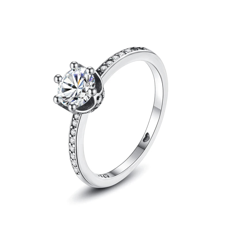 Original 925 Sterling Silver Ring Love Heart Wishbone Moon Sun Rings Crystal Rose Gold For Women Wedding Gift Luxury Jewelry