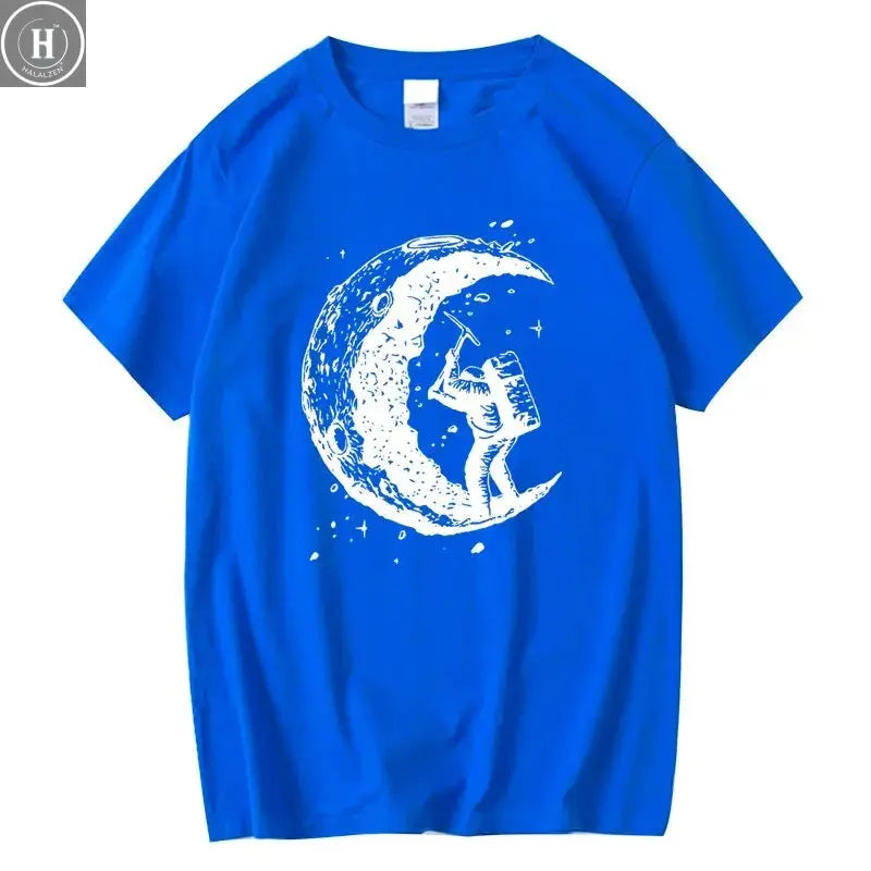 Men's High Quality 100% Cotton Moon Print Casual Summer Cool Short Sleeve Men Tshirt Loose t-shirt Male Tee Shirts Male Tee Tops HALALZEN