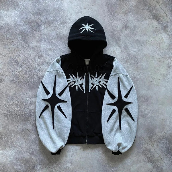 Y2K vintage zip up hoodie Harajuku Patchwork Gothic streetwear Hip Hop Oversized Hoodie Men women Sweatshirt Fashion Casual Tops