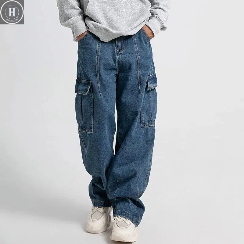Men Baggy Oversize Cargo Jeans Male Wide Streetwear Hip Hop Pants Harajuku Fashion Straight Leg Black Blue Loose Denim Pants Halalzen UK