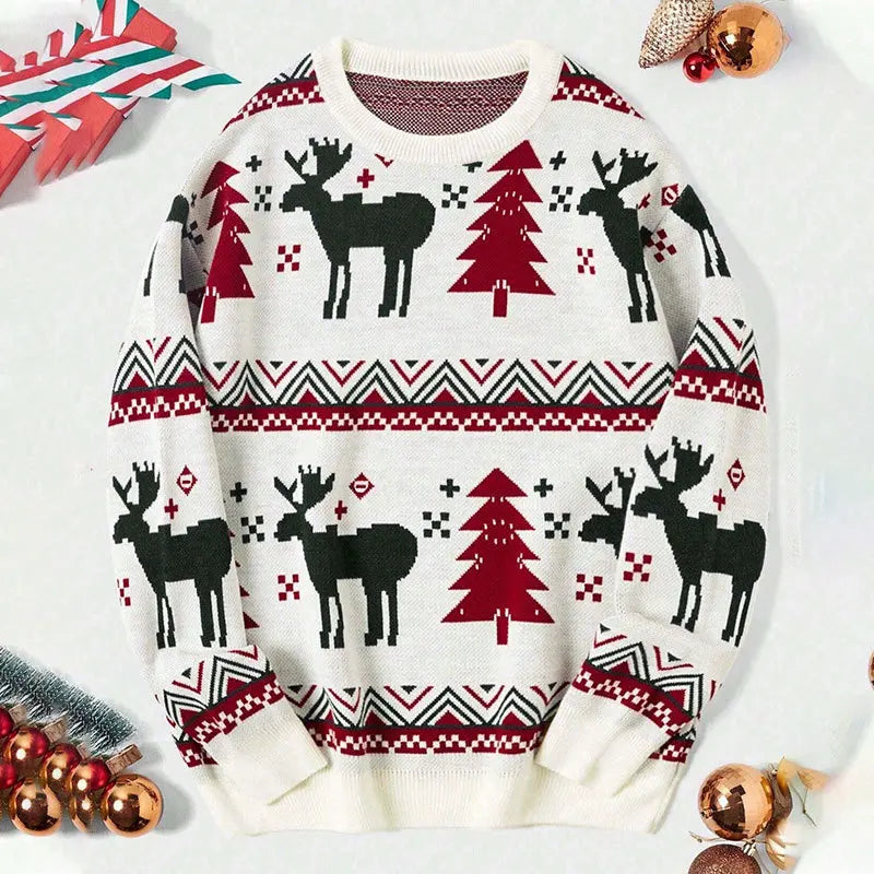 Men's American-style Christmas knitted pullover sweater, 2025 autumn/winter style round-neck long-sleeve knitted sweater.
