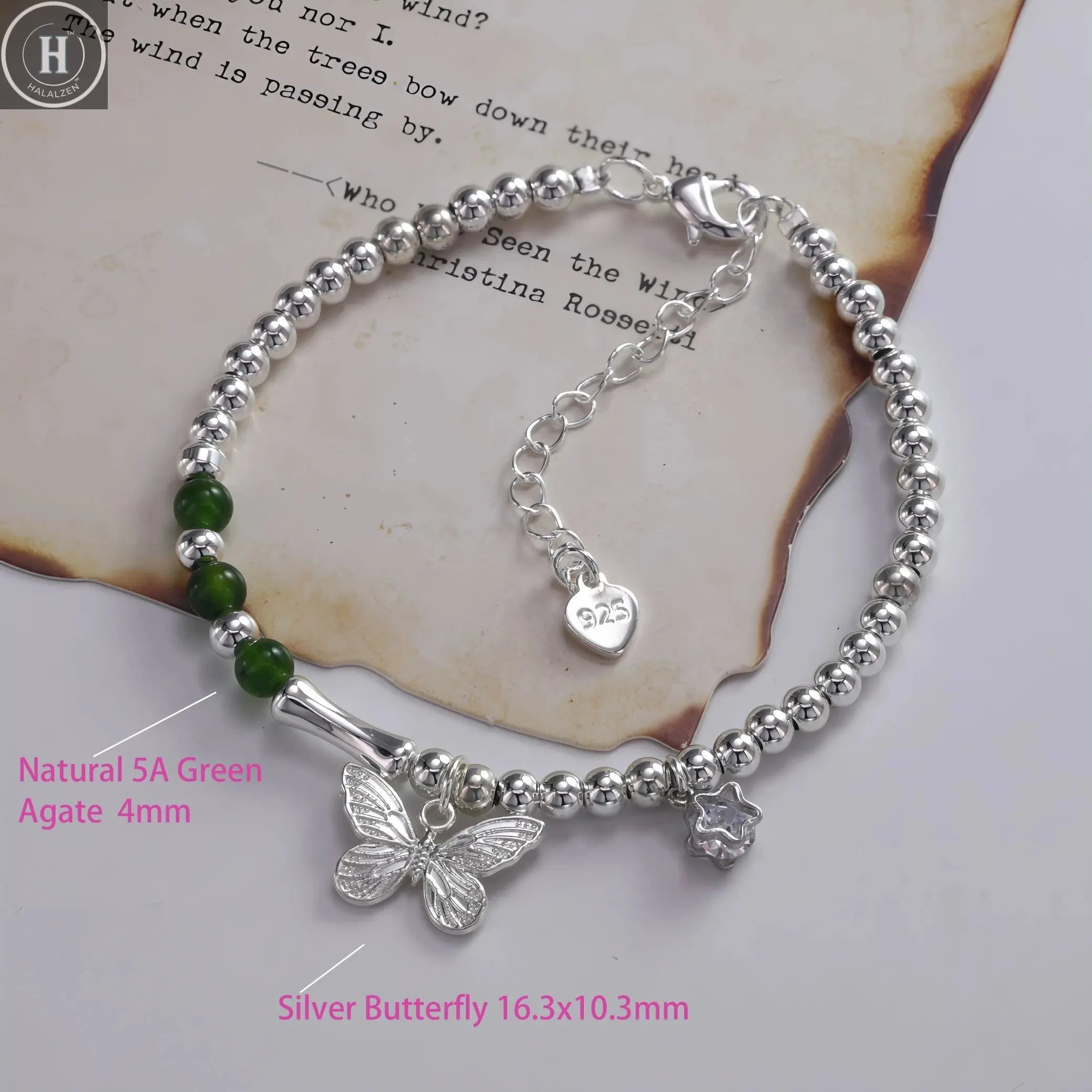 VENTFILLE 925 Sterling Silver Butterfly Bracelet for Girl Bead String Design Insect Fashion Versatile Jewelry Gift Dropshipping HALALZEN
