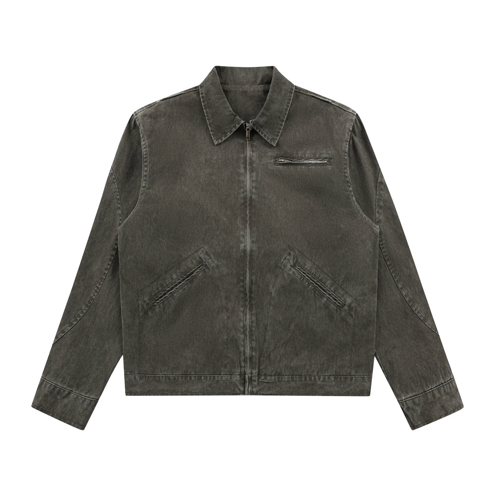 Fashionable retro washed distressed multi-pocket denim jacket New men's Detroit workwear jacket Clean Fit casual menswear