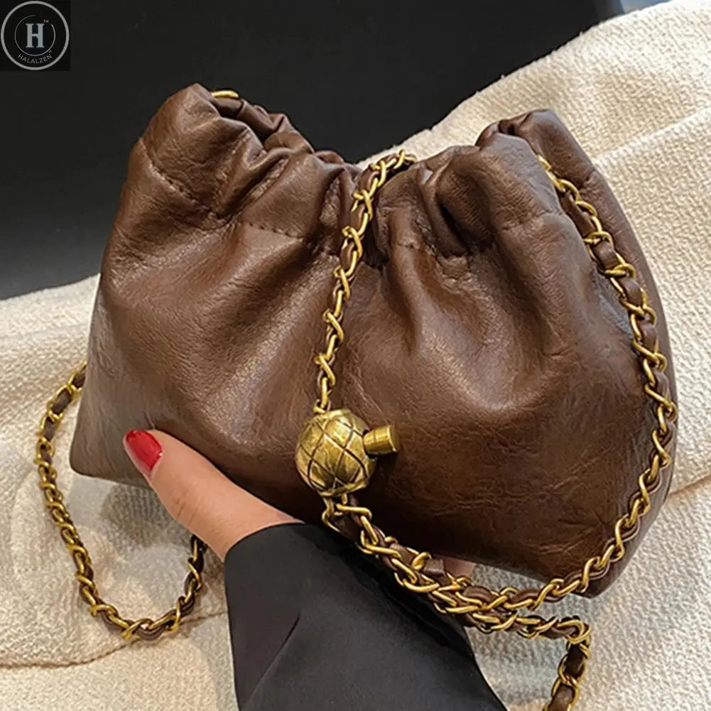Women Chain Shoulder Bag Versatile Crossbody Tote Bag Casual Pleatd Hobo Bag Satchel Sling Bag Girl Stylish Purse HALALZEN