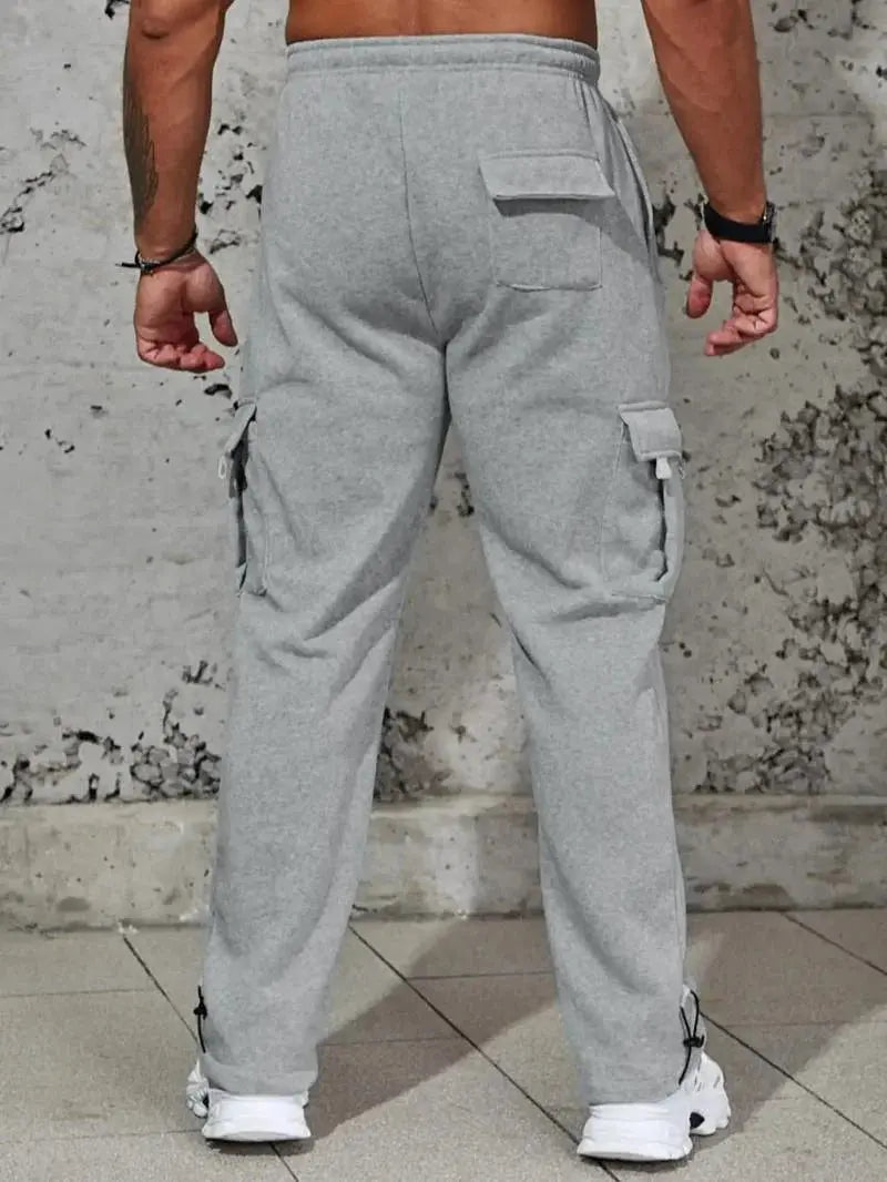 Men's Stretch Elastic Waist Jogger Sweatpants - Black with Multiple Utility Pockets, Drawstring Closure & Side Stripes Halalzen UK