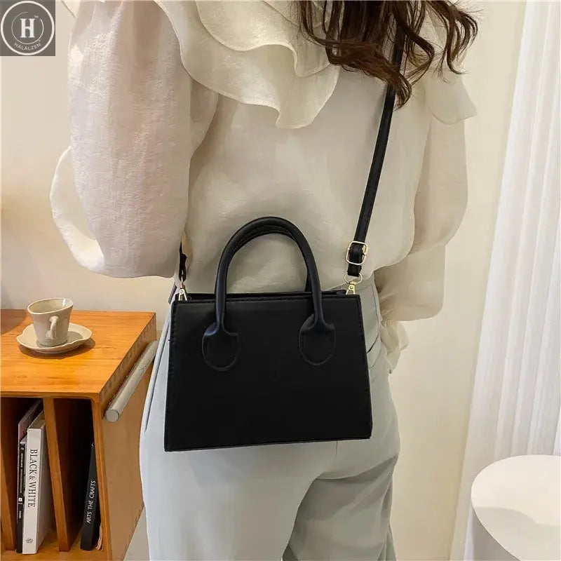 Elegant Black Handbag with Dual Handles, Chic Crossbody Bag, Retro Stylish Tote Small Bag for Women Girls Daily Use, Work, Party HALALZEN