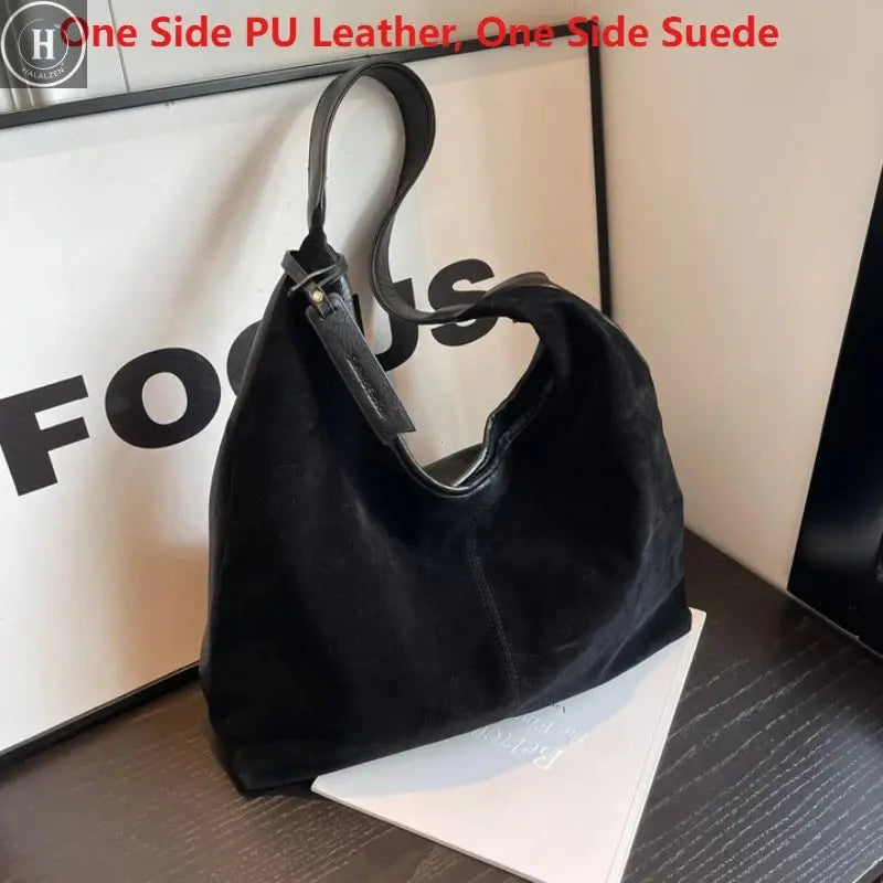 Women Suede Shoulder Bag with Zipper Hobo Bags Large Capacity Handbag Slouchy Bag Commuter Travel Bag Purses and Handbags HALALZEN
