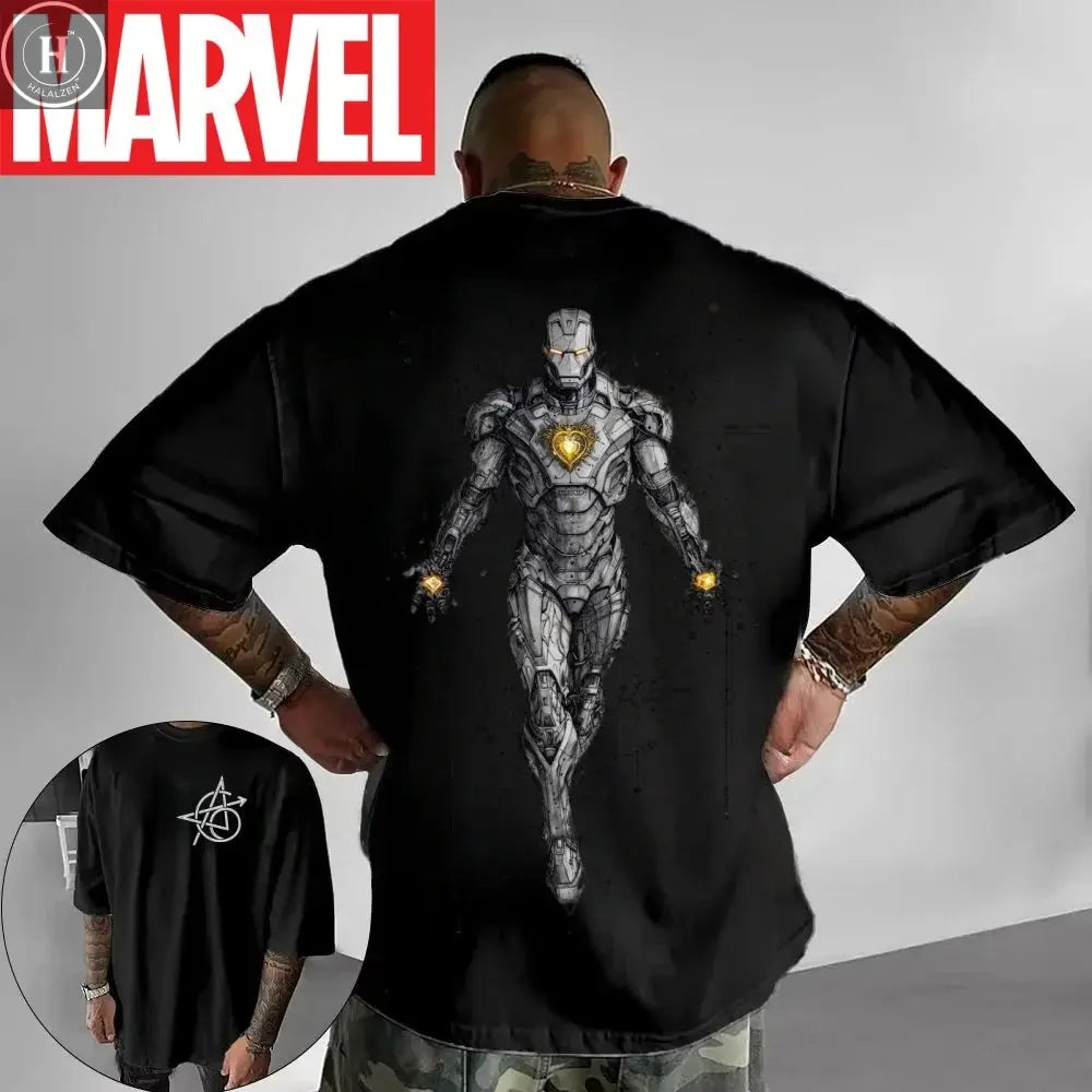 Marvel Genuine 2026 New T-Shirt Retro Superhero Black Iron Man Comic Print Plus Size Men's Hooded Sweater Loose Thermal Top HALALZEN