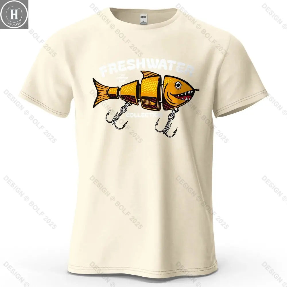 Fishing Lure Pattern Printed Men's T-Shirt 100% Cotton Oversized Fishing Hobby Graphic Tees for Women Tops Tees Streetwear HALALZEN