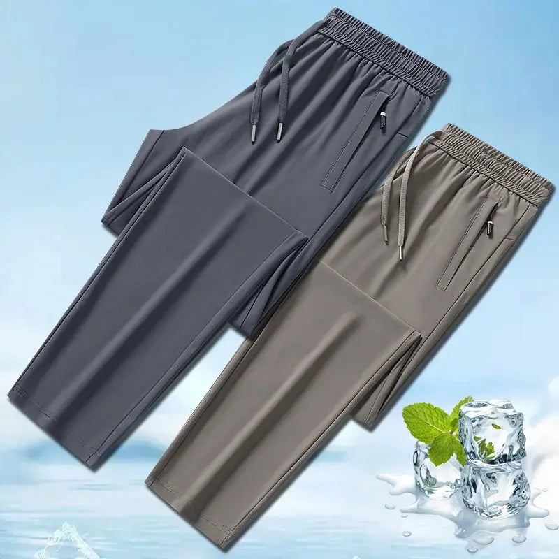 Ice Silk Men's trousers 2024 summer black-and-gray thin style business casual pants outdoor stretch breathable straight leg loos Halalzen UK