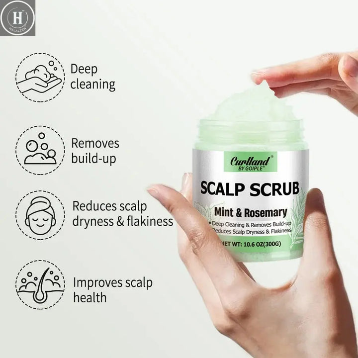 Scalp Scrub Mint & Rosemary Deep Clean Removes Build-up Moisturize Cool Soothe Hair Scalp or Exfoliating Scrub Silicone Massager HALALZEN