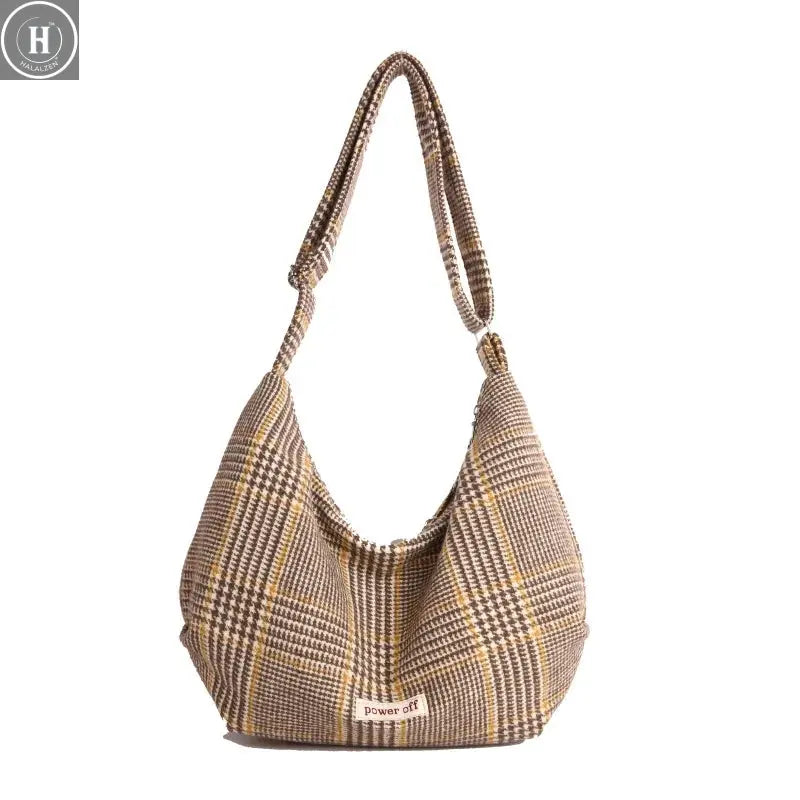 Fashion Versatile Plaid Shoulder Bag Retro Crossbody Wool Commuter Fashion Large Capacity Backpack HALALZEN