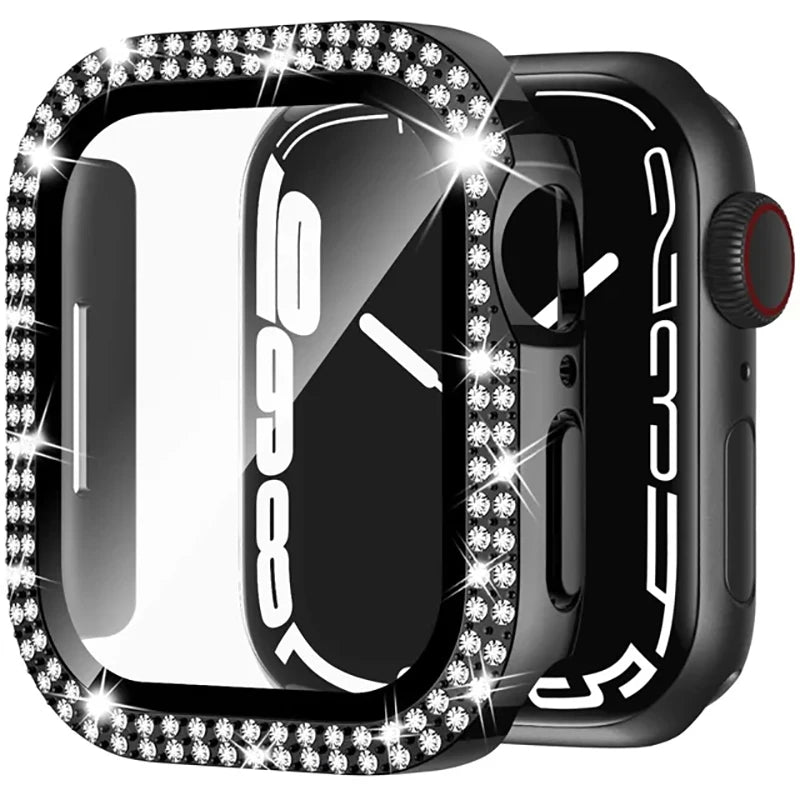 Glass+Diamond Cover For Apple watch case 46mm 40mm 44mm 41mm 42mm 45mm Bling Bumper Protector iWatch Series 11 10 9 SE 7 8 case