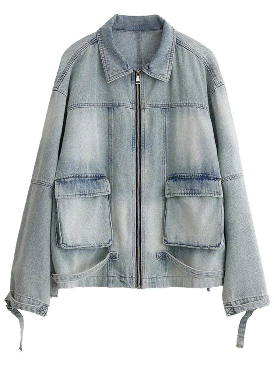 CHIC VEN Women Jacket Loose Casual Blue Cotton Denim Jack for Woman New outerwear Female Overcoat Cowboy Coat Spring Autumn 2024