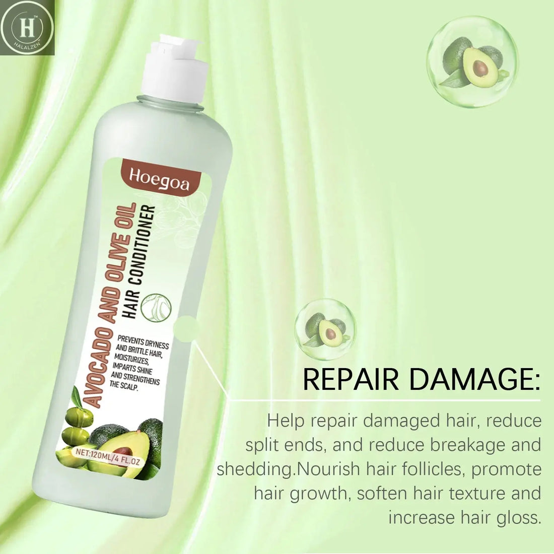 Hoegoa Avocado Oil Hair Care Set Improve Growth Thicken Deep Cleaning Plants Extract For Silky Hair Shampoo Conditioner Products HALALZEN