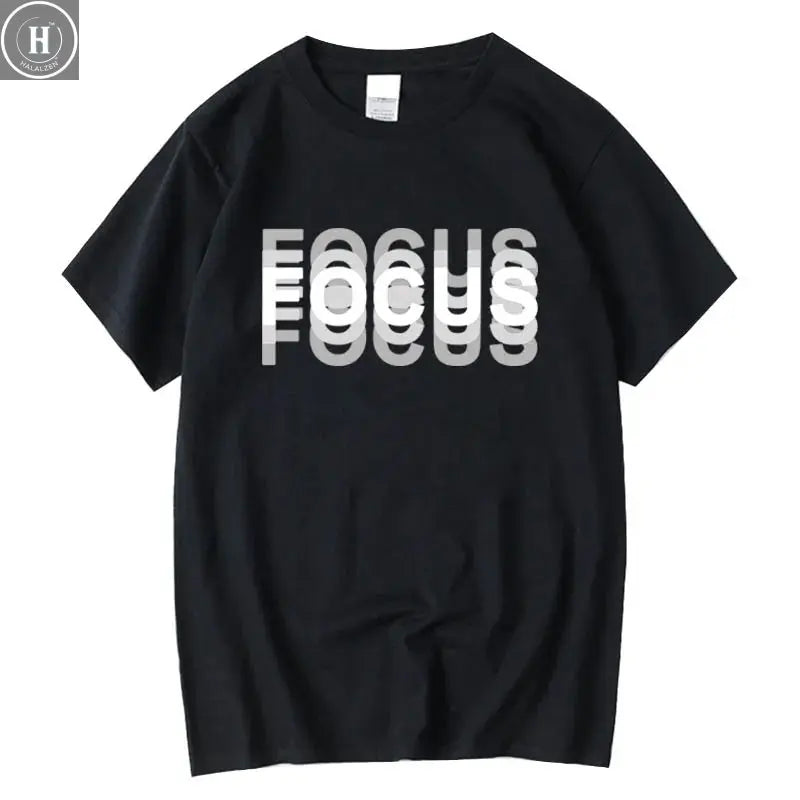 Summer Men's 100% Cotton High Quality Casual Sports Loose Oversized Funny Focus Print Round Neck Short Sleeved T-shirt Tops HALALZEN