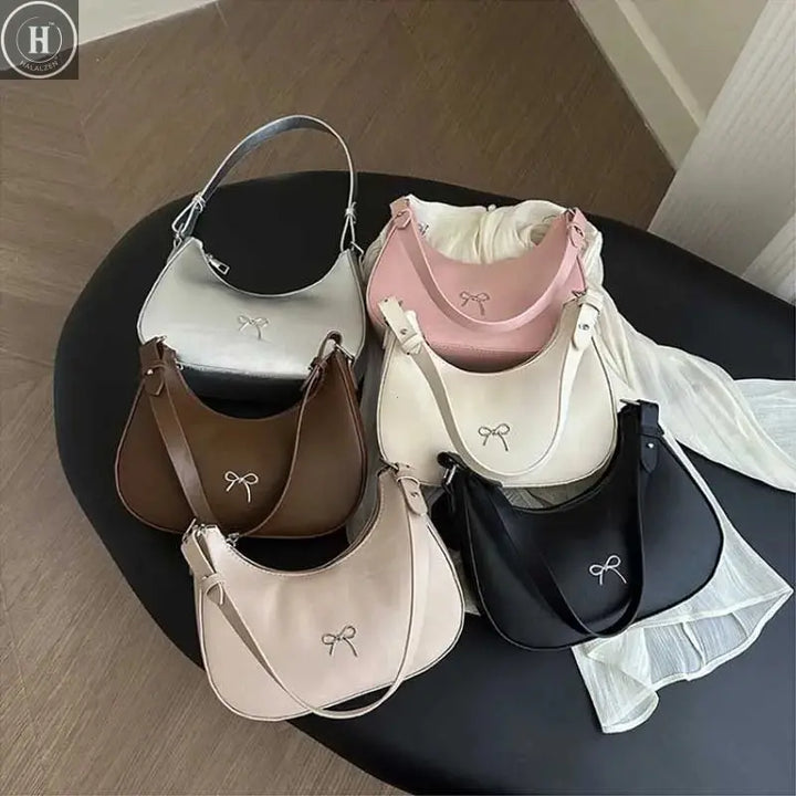 Bowknot Armpit Bag Korean Underarm Bag Luxury PU Leather Y2K Handbag Girls Shoulder Bag Clutch Purse Bolsa Feminina 2026 HALALZEN