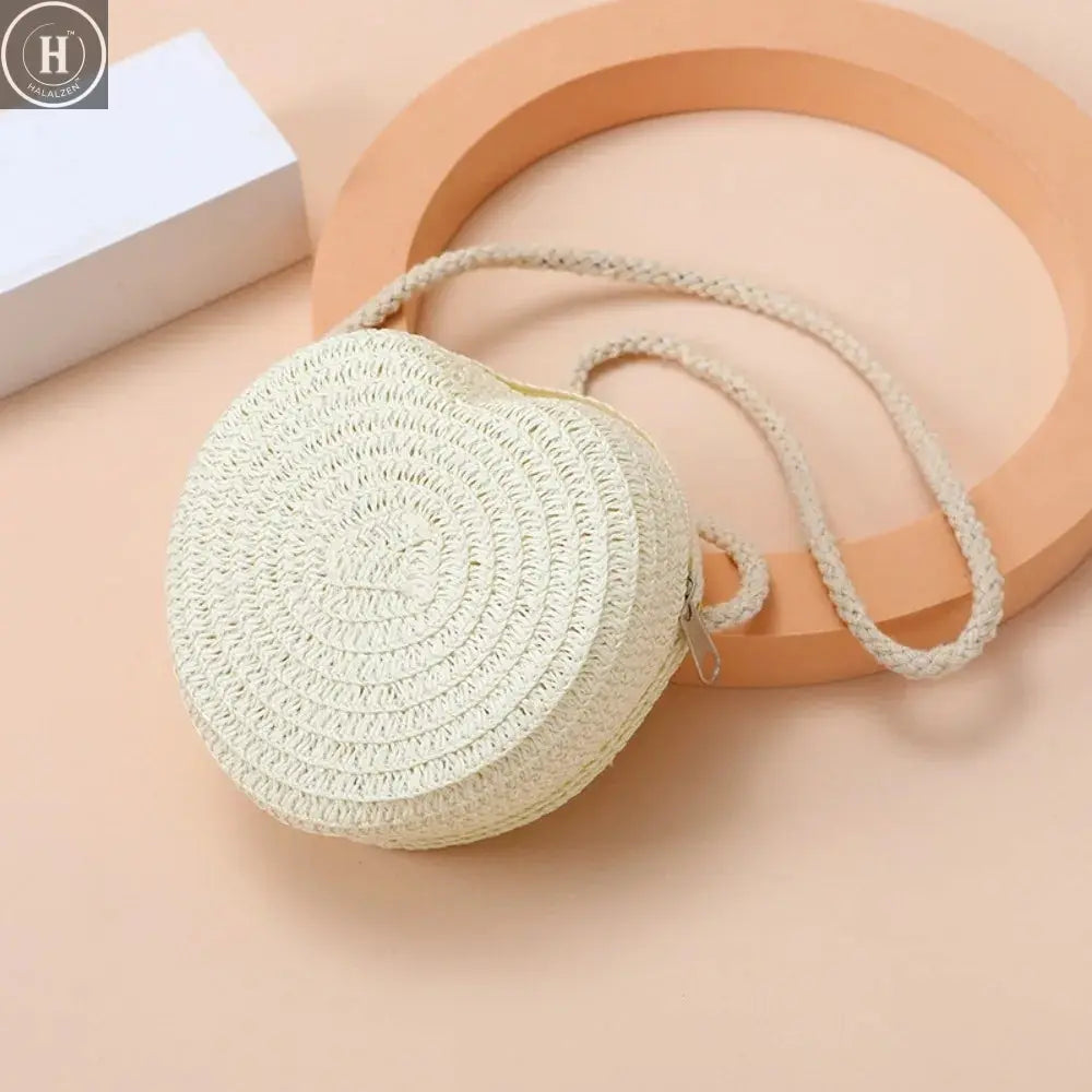 Children's Straw Shoulder Bags Beach Bag Coin Purse Kids Heart Shape Woven Crossbody Bag HALALZEN
