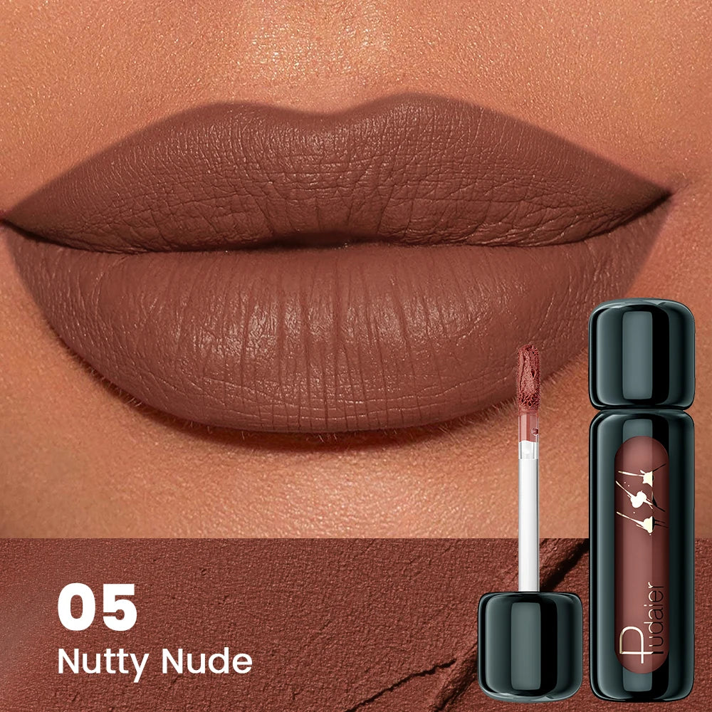 1pc Matte Velvet Lip Gloss, Highly Saturated Liquid Lip Mud, Non-Stick Long Lasting, All Skin Tones Compatible, 5 Shades Mixed P