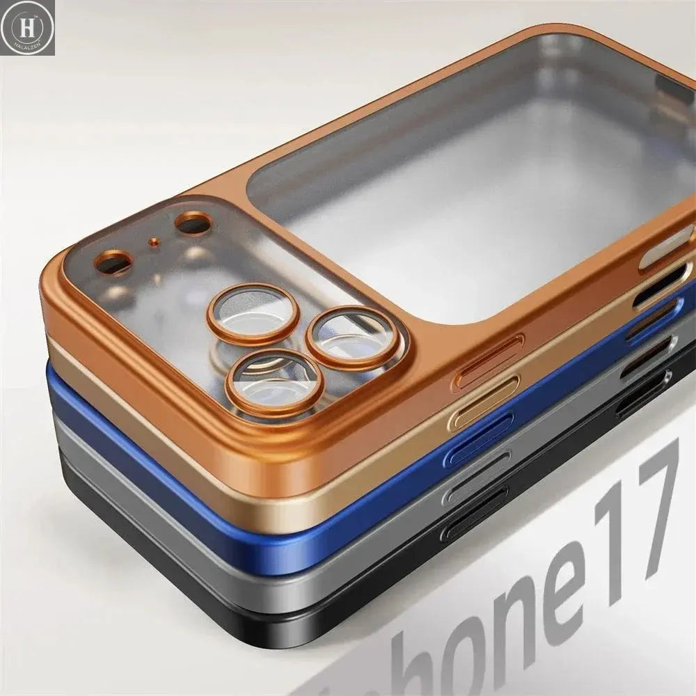 Luxury Plating Color PC Transparent Phone Case For IPhone 17Pro Max 17Air Lens Protection Matte Transparent BackPlate Hard Cover Halalzen UK