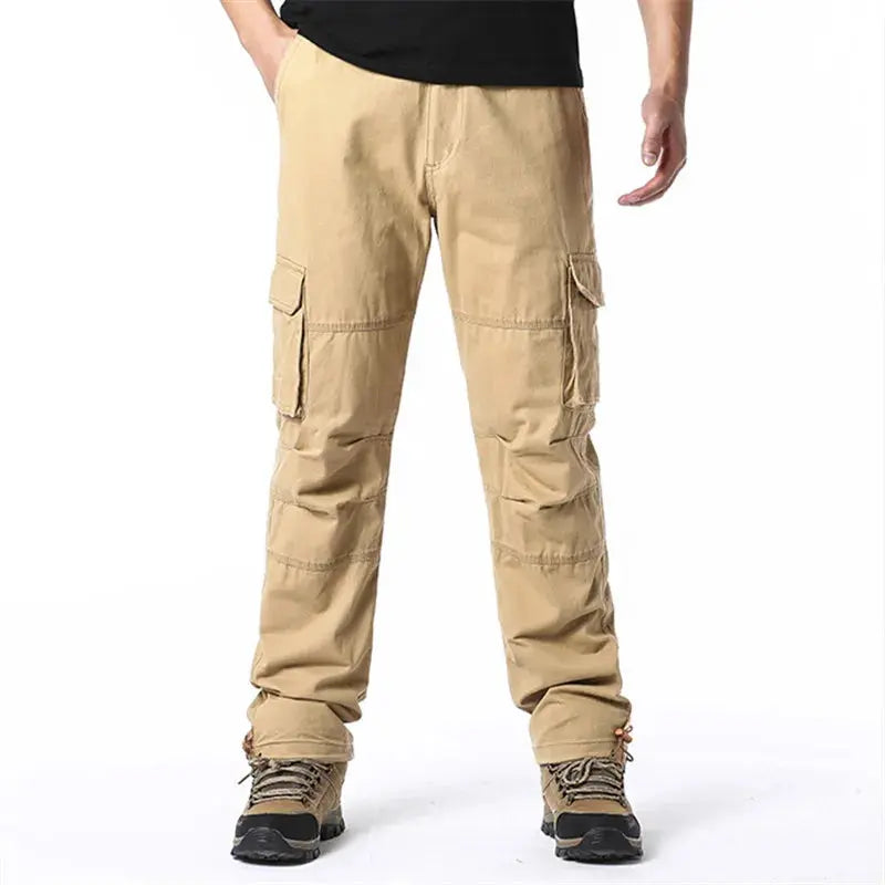 Large Pocket Loose Overalls Men's Outdoor Sports Jogging Tactical Pants Elastic Waist Pure Cotton Casual Work Pants Halalzen UK