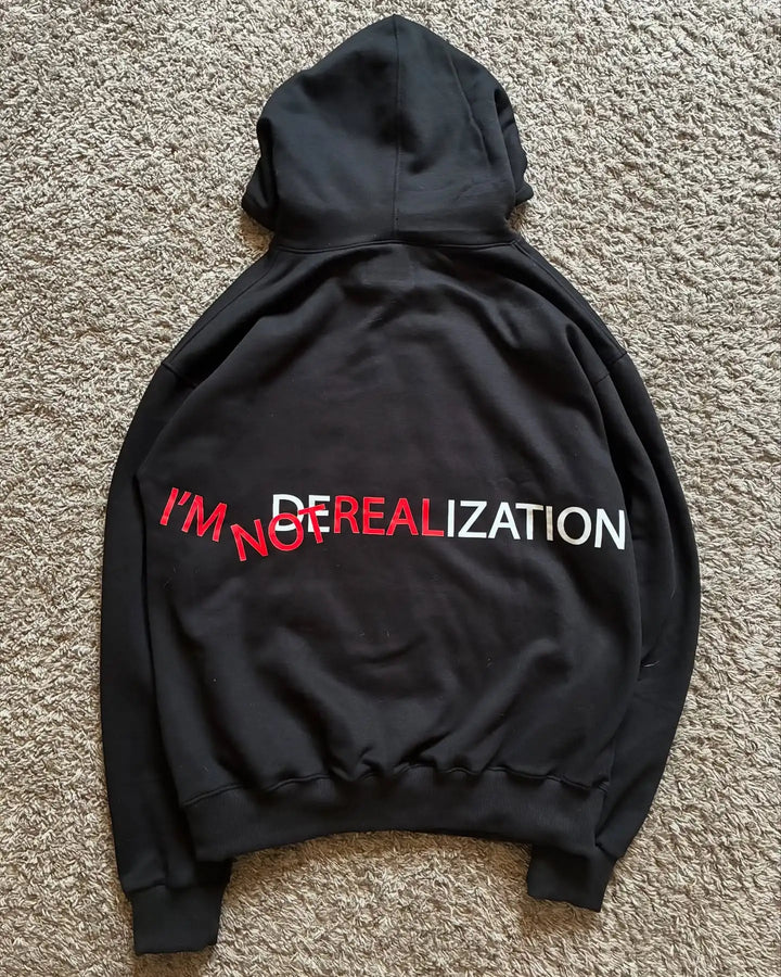 Vintage Y2k Black Not Real Print Hoodies Grunge Hip Hop Streetwear New Sweatshirts Tops Goth Oversized Hoodie Men Clothing