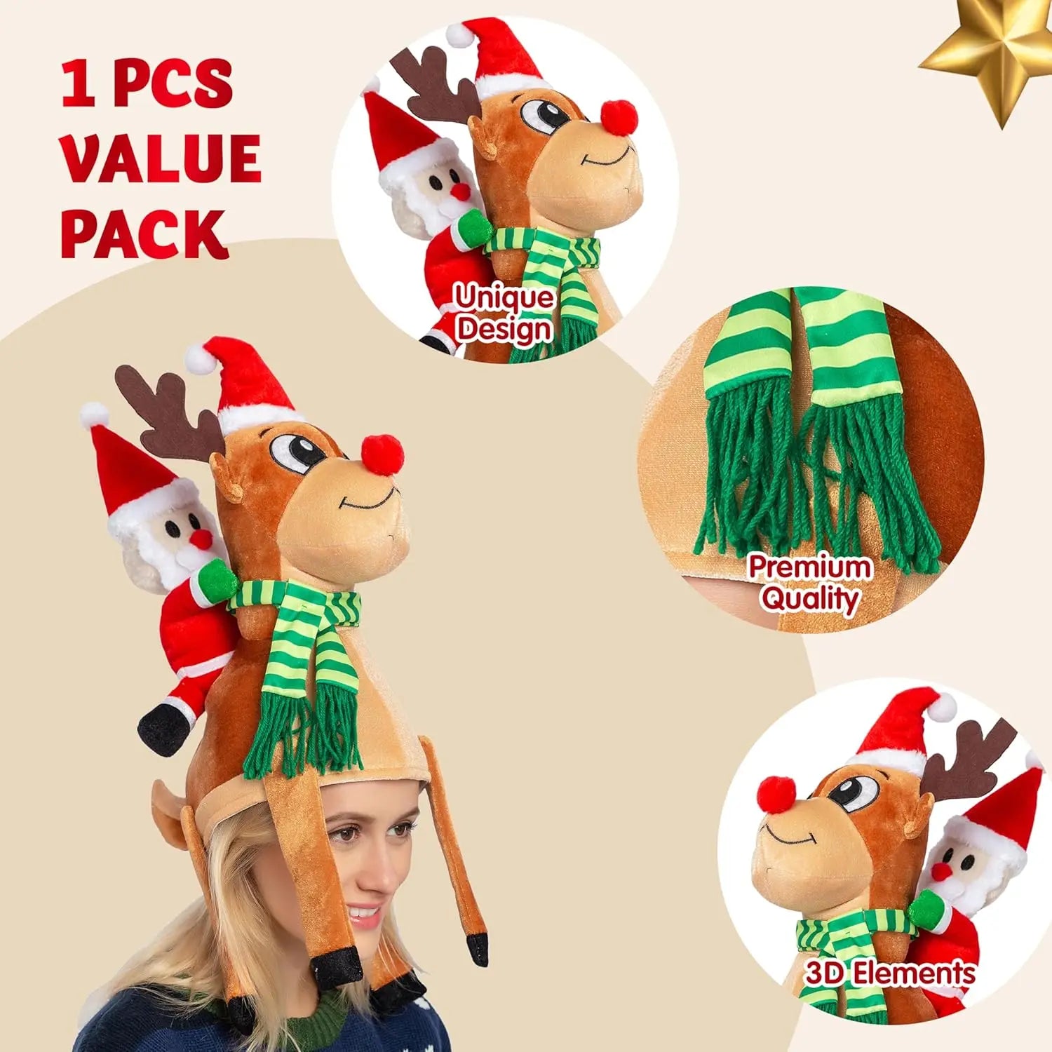 JOYFY Funny Christmas Reindeer Hat Santa Riding a Reindeer for Cute and Festive Christmas Party Gifts Dress Up Celebration