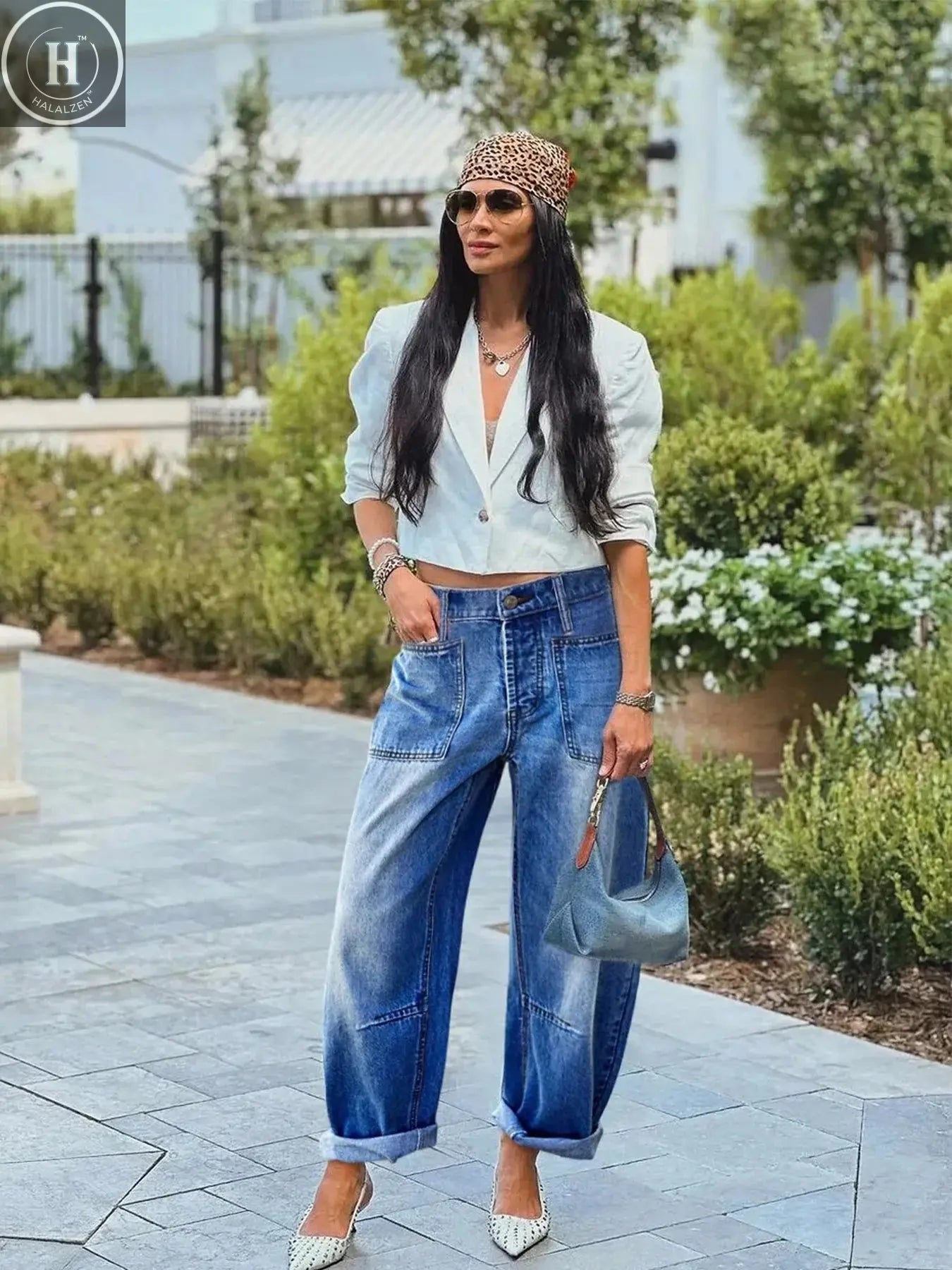 Mid-waist fashionable casual blue jeans for women, versatile, cuffed design, suitable for all seasons, clearance sale, autumn ne Halalzen UK