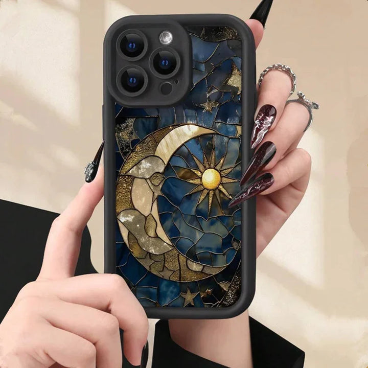 Aesthetic Glass Printed Sun & Moon Silicone Phone Case for IPhone 16 14 12 13 11 15 Pro Max X XS 7 8 Plus Shockproof Soft Cover