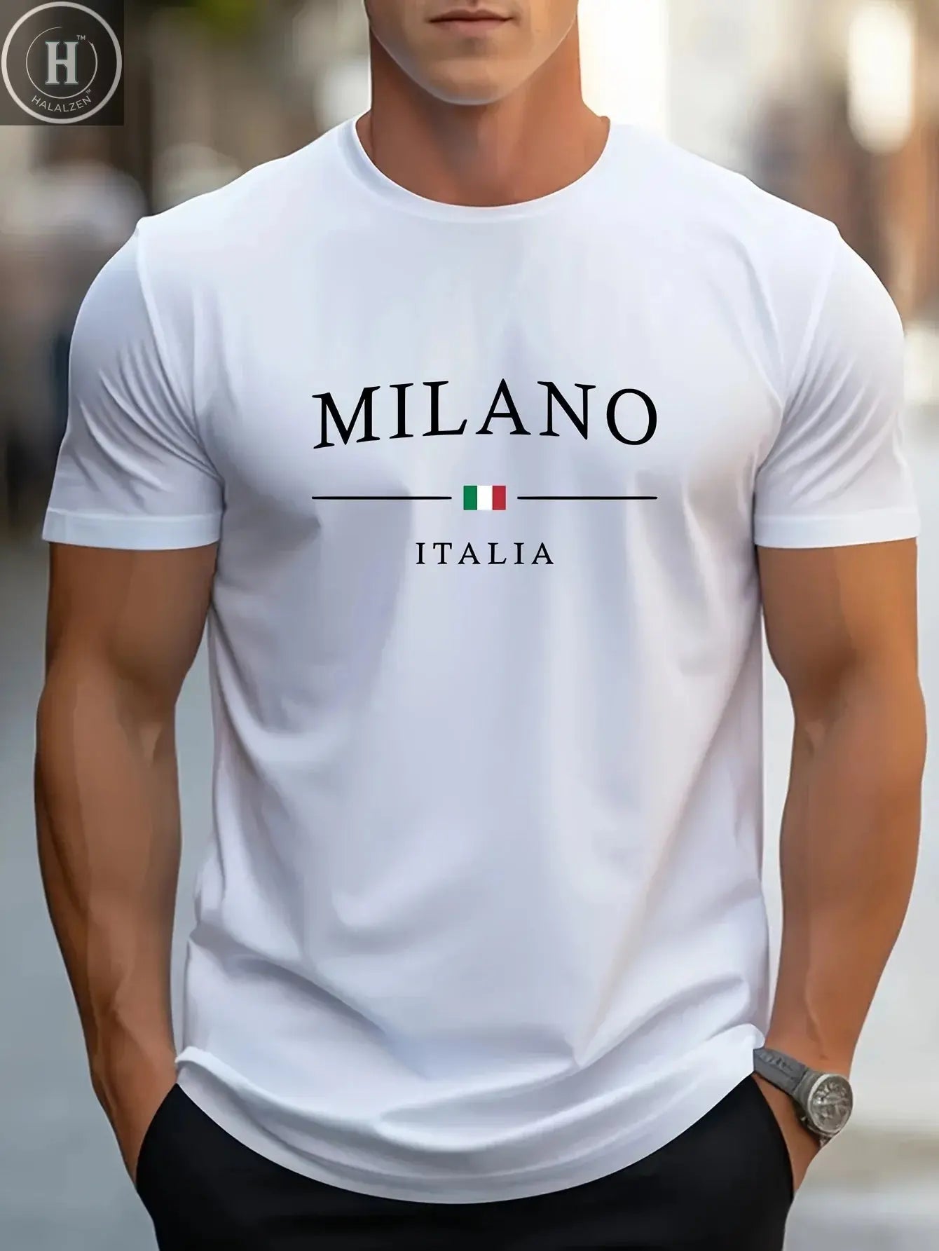 Men's Summer 100% Cotton Fashion MILANO Letter Printed Loose Large Casual Comfortable Round Neck Short Sleeve T-shirt Top HALALZEN
