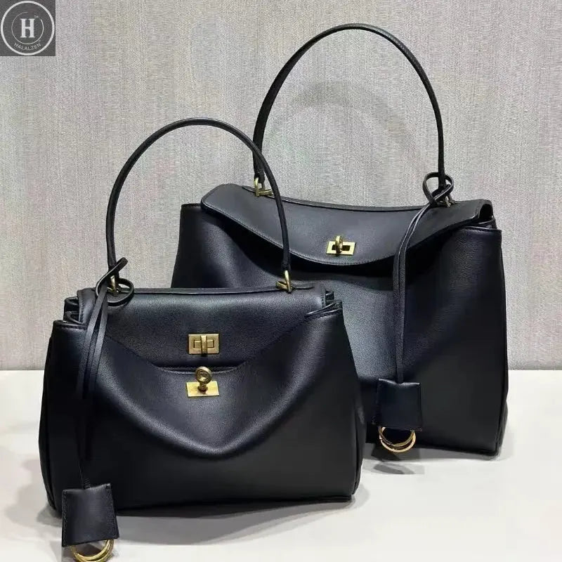 сумка через плечо женская Brand Texture Women's Luxury Brown Leather Gold Buckle Handheld Tote Bag Shoulder Bag Shoulder Bag HALALZEN