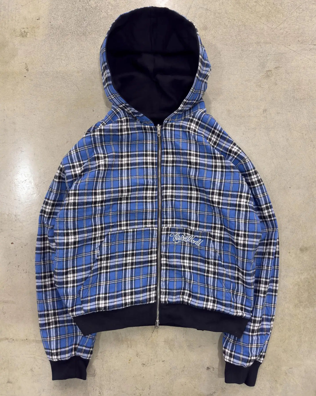 2026 New Double-Sided Blue Plaid Hoodie Men Women Embroidered Loose Zipper Hooded Jacket Y2K Streetwear Casual Couple Sweatshirt