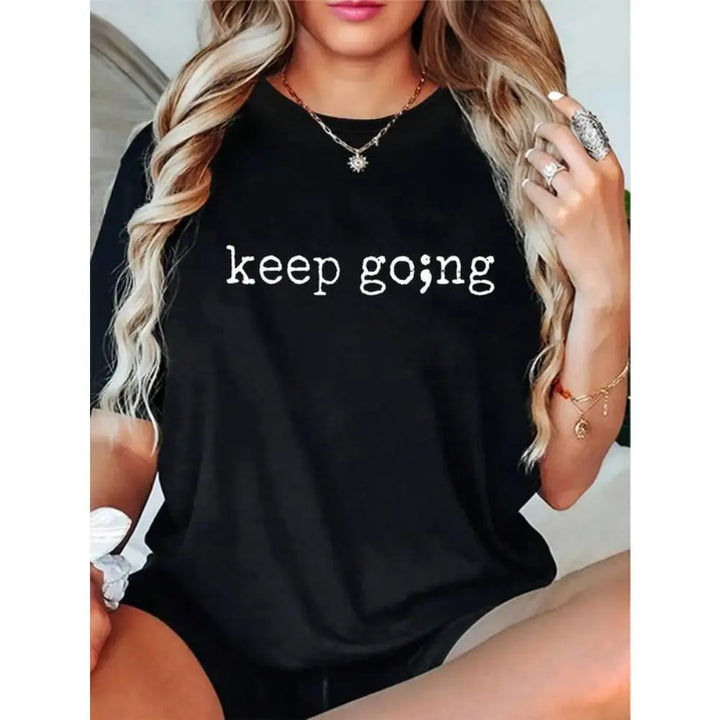 Keep Going Semicolon T-shirt for Women, Mental Health Awareness Tee, Inspirational Motivational Gift, Minimalist Graphic Top