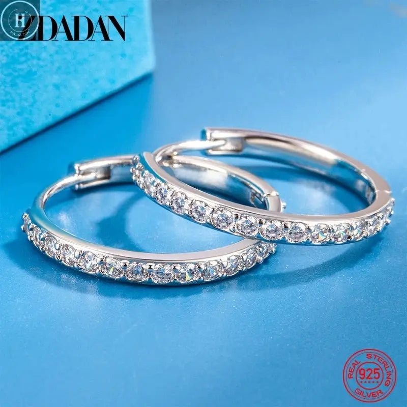 ZDADAN 925 Sterling Silver 8/12/16/20mm Zircon Hoop Earrings For Women Fashion Jewelry HALALZEN