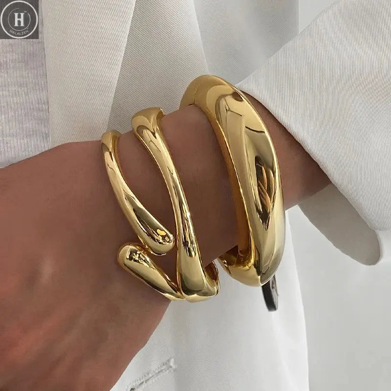 3/6pcs Vintage Minimalist Exaggerated Open Bangle Set for Women Luxury Asymmetrical Metal Water Drop Snake Cuff Bracelet Jewelry HALALZEN