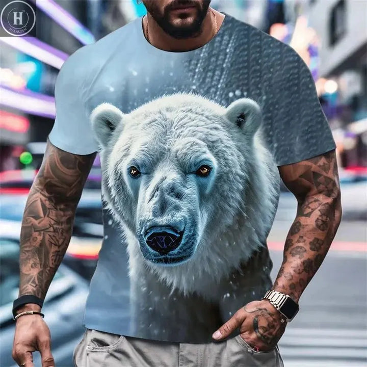 Fashion Polar Bear Graphic T Shirts Summer Trend Short Sleeve Crew Neck 3D Printed Mens T-shirts Loose Streetwear Kids Tees Tops HALALZEN