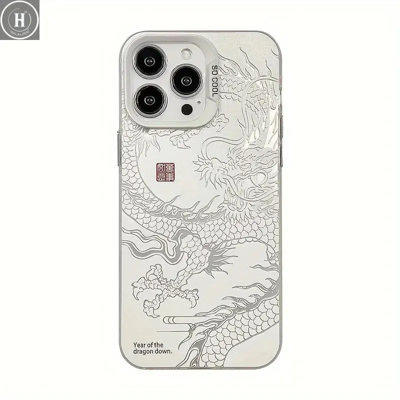 iPhone17 16 15 14 13 12 11Plus Pro Max case, high-end black and white dragon pattern print Halalzen UK