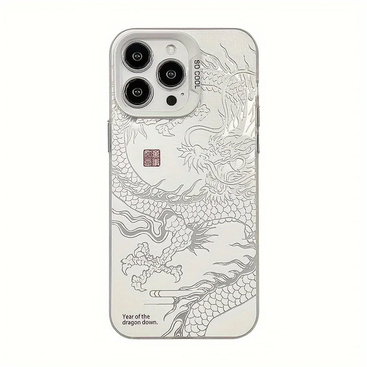 iPhone17 16 15 14 13 12 11Plus Pro Max case, high-end black and white dragon pattern print