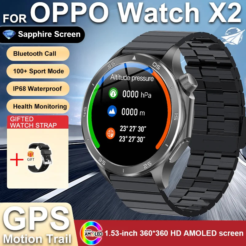 2025 New For OPPO Watch X2 GPS Smart Watch Men Bluetooth Talk Heart Rate Sports Fitness Tracker IP68 Waterproof Smartwatch Man
