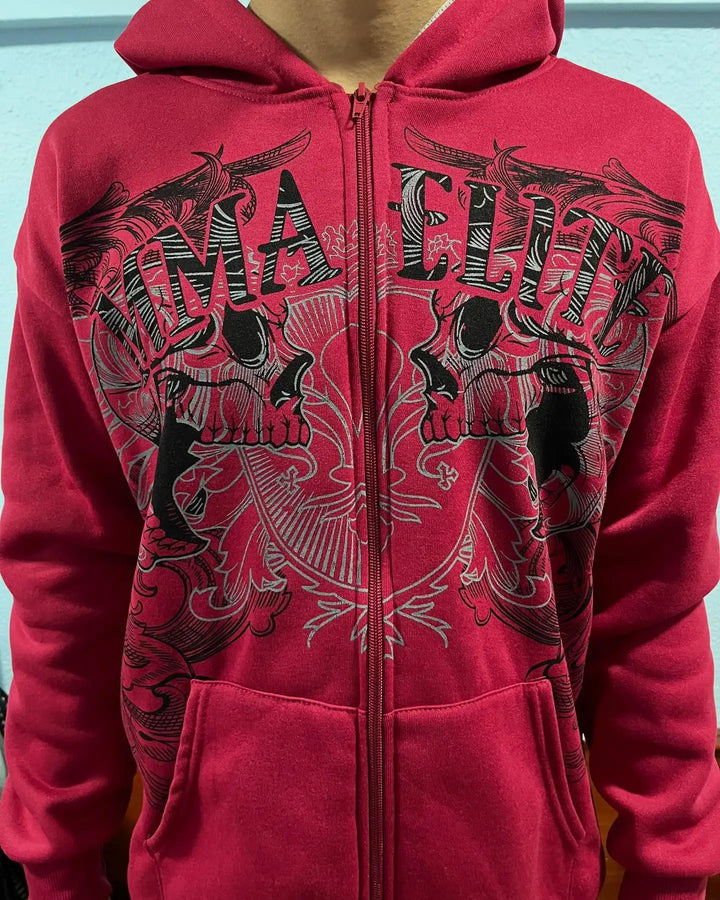 Y2K Street New Fashion Oversized Skull Print Sweater Hoodie Men Harajuku Vintage Hip Hop Popular Casual Sports Hooded Sweater