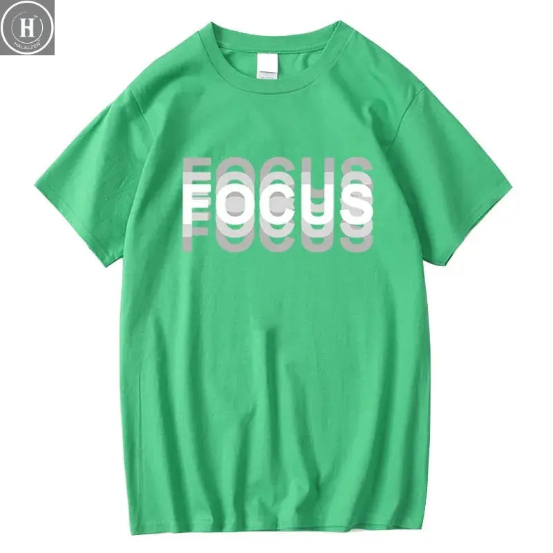 Summer Men's 100% Cotton High Quality Casual Sports Loose Oversized Funny Focus Print Round Neck Short Sleeved T-shirt Tops HALALZEN