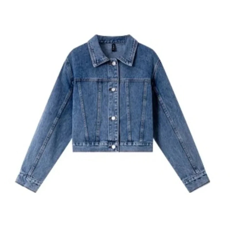 VIMLY Women's Cropped Denim Jacket 2025 Autumn Vintage Washed Jeans Jacket Casual Loose Female Outerwear Woman Clothing 73916