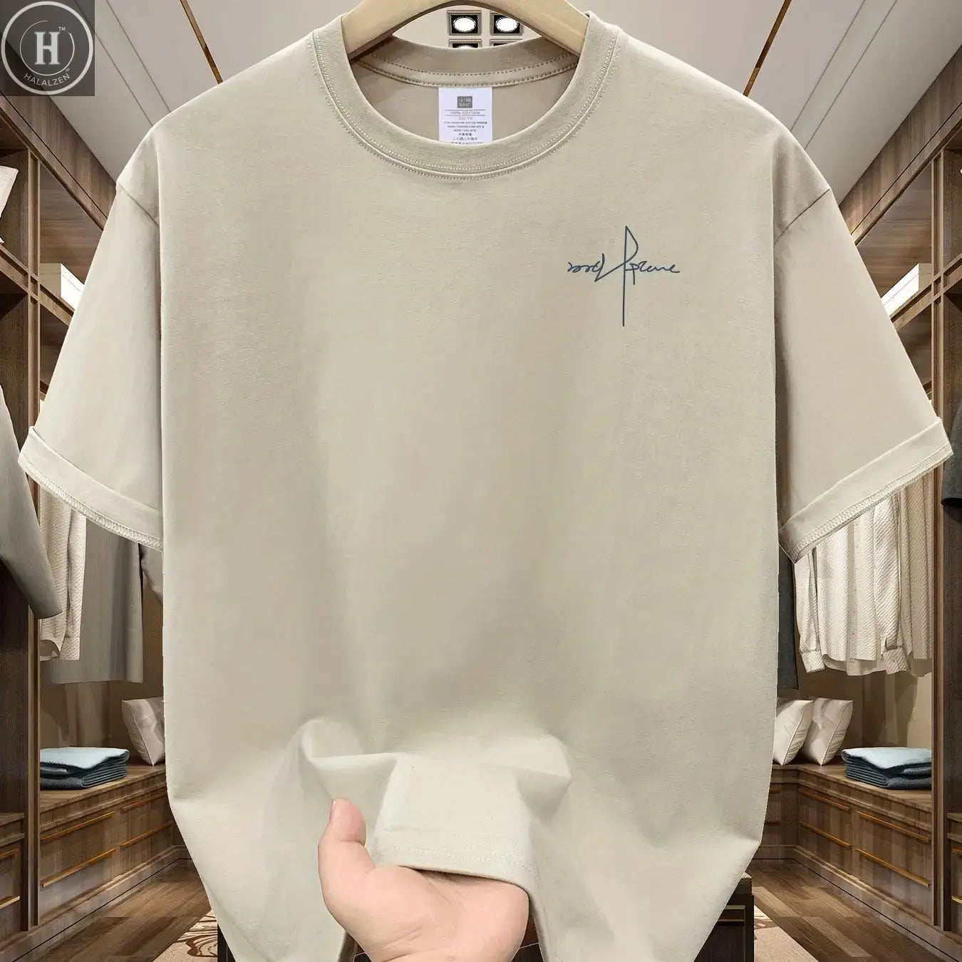 Summer Men's 100% Cotton Casual Sports Loose Large Size Letter Pattern Printed Comfortable Round Neck Short Sleeve T-shirt Top HALALZEN