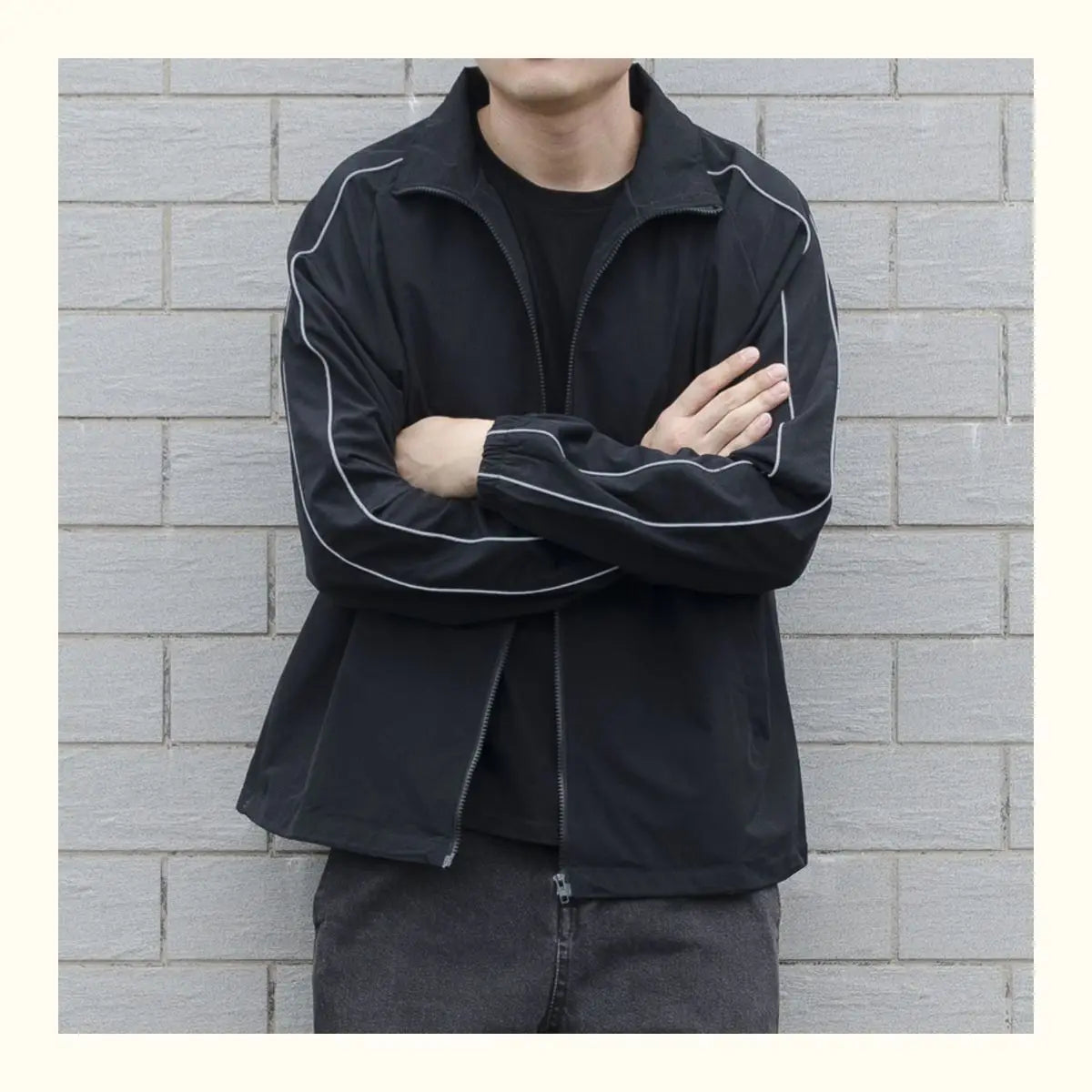 Jackets Men Autumn Pockets Casual Patchwork Loose Windbreaker Stripe Zipper Stand Collar Waterproof Outdoor Sports Bomber Jacket