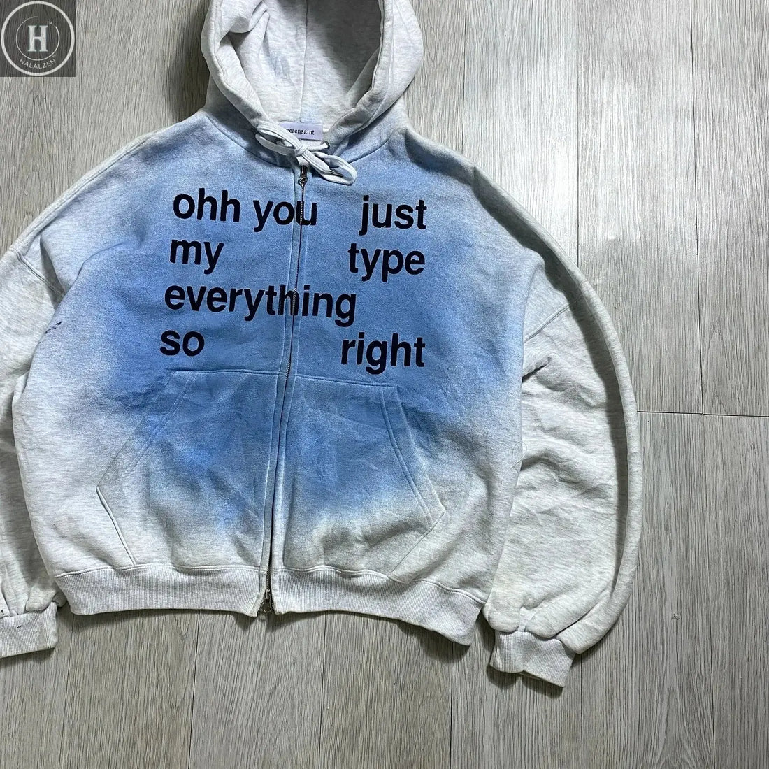 Trendy gradient tie-dye sweatshirt, personalized text print, high street style hooded cardigan, same style for men and women HALALZEN