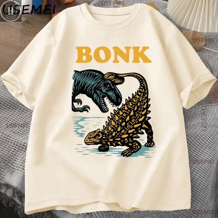 Funny Dinosaur Bonk Graphic T Shirts Casual Cotton Short Sleeve Round Neck T-shirt Streetwear Round Neck Vintage Tshirt Tees HALALZEN