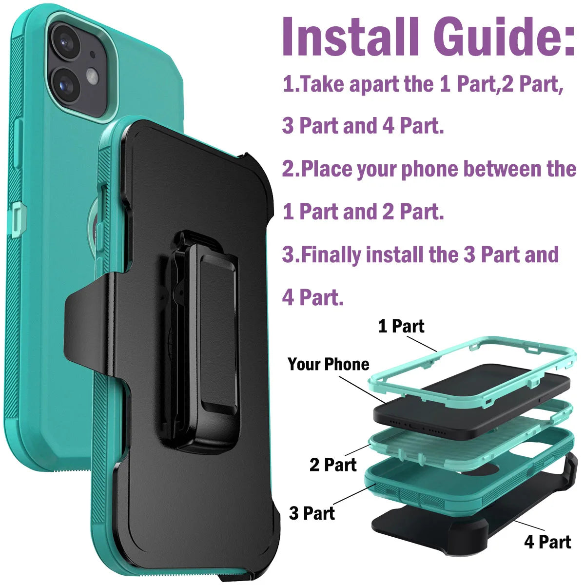 For iPhone 11/11 Pro/11 Pro Max Shockproof Phone Case Rugged Hybrid Heavy Duty Soft Protective Cover With Belt Clip