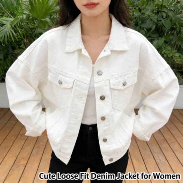 Women's Denim Jacket Spring Autumn White Cotton Long Sleeve Internet Famous Vintage Loose Fit New Style Casual Coat Top