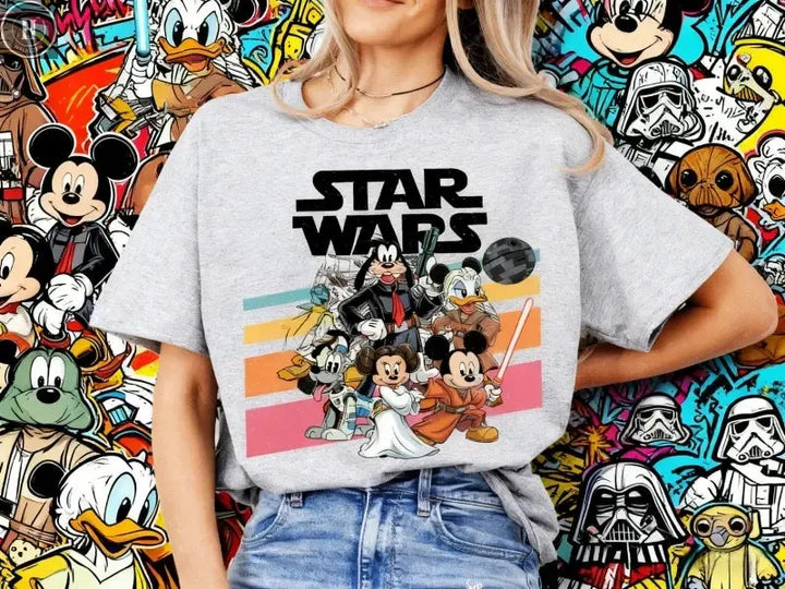 2025 Summer Retro Disney Mickey and Friends Star War Shirt May The 4th Be with You Shirt Disney 100% Pure Cotton Printed T-shirt HALALZEN